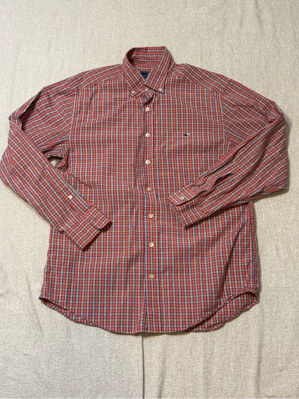 Vineyard Vines Tucker Shirt M Orange Plaid Preppy Coastal Old Money Cotton